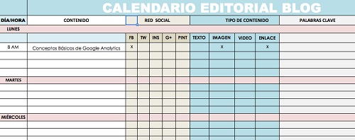 ejemplo calendario editorial para el blog